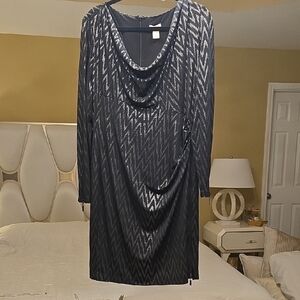Cache Black and Silver Chevron Long Sleeve Dress